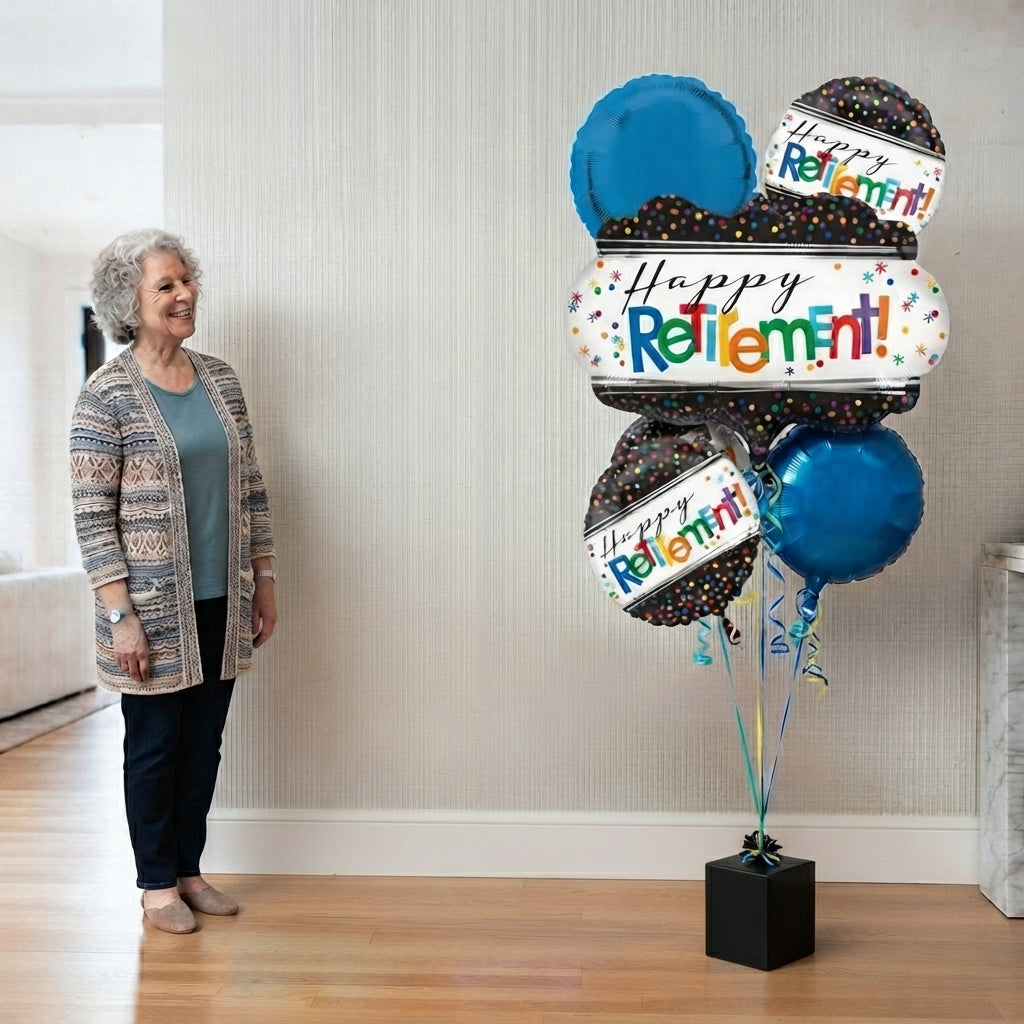 Happy Retirement Round Satin Foil Balloon Bouquet 5-pk