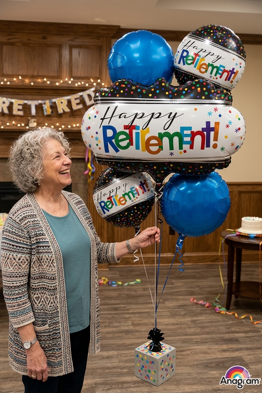 Happy Retirement Round Satin Foil Balloon Bouquet 5-pk