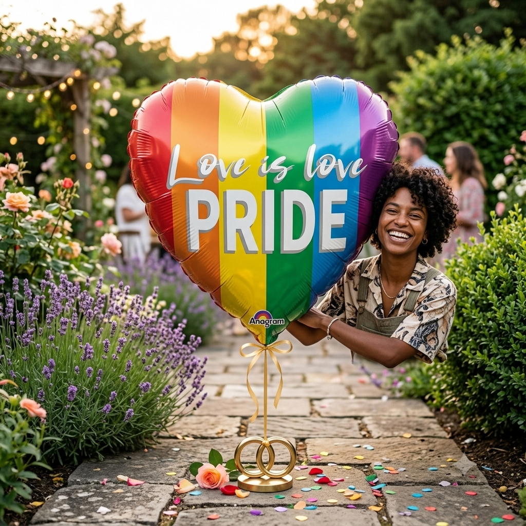 Love is Love Pride Heart Satin Foil Balloon 18-in