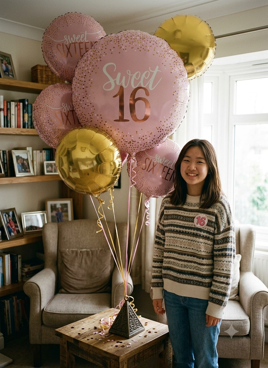 Sweet 16 Birthday Jumbo Balloon Bouquet with Round and Star Foil Balloons 7-pk