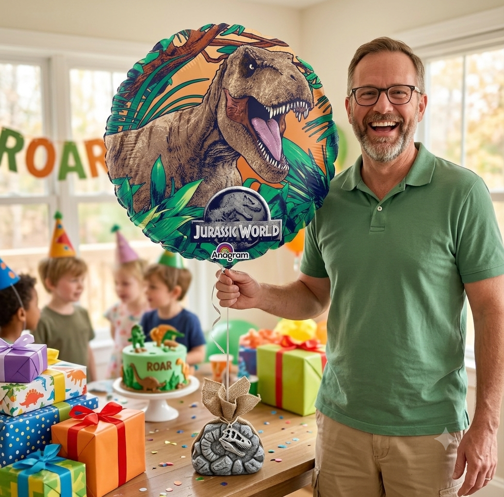 Jurassic World T-Rex Dinosaur Round Satin Foil Balloon 18-in