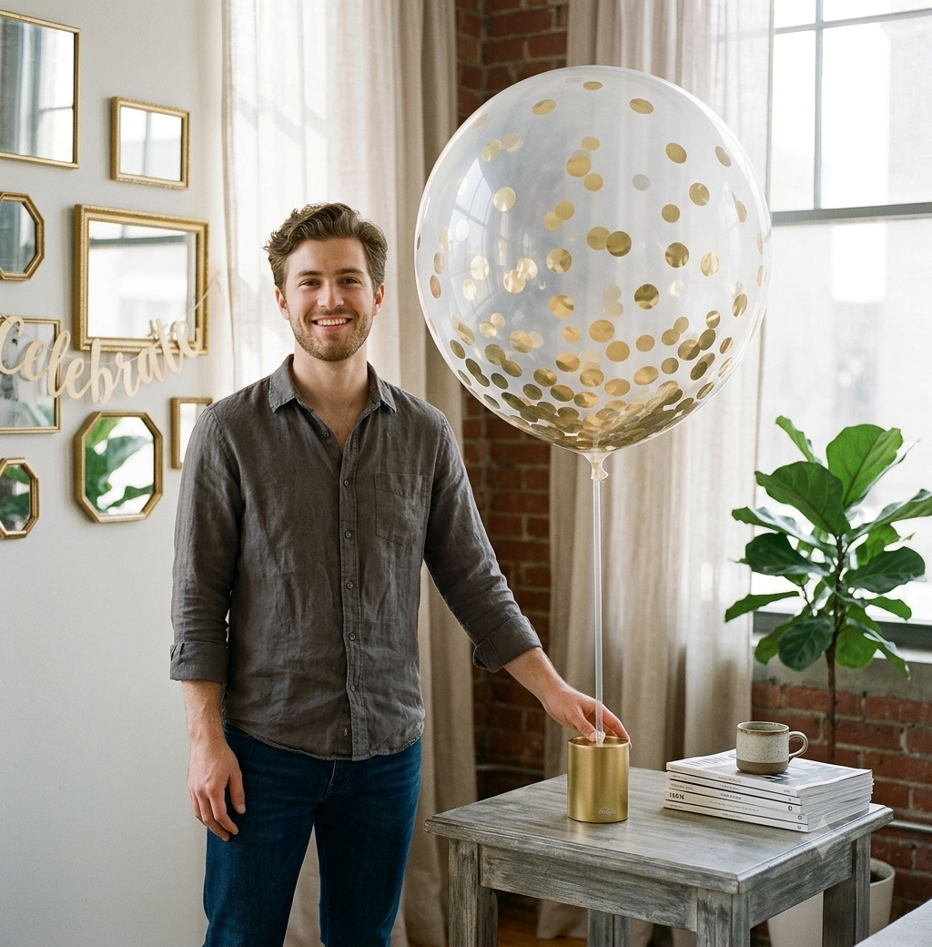 Round Transparent Confetti Latex Balloons Gold 24-in 2-pk