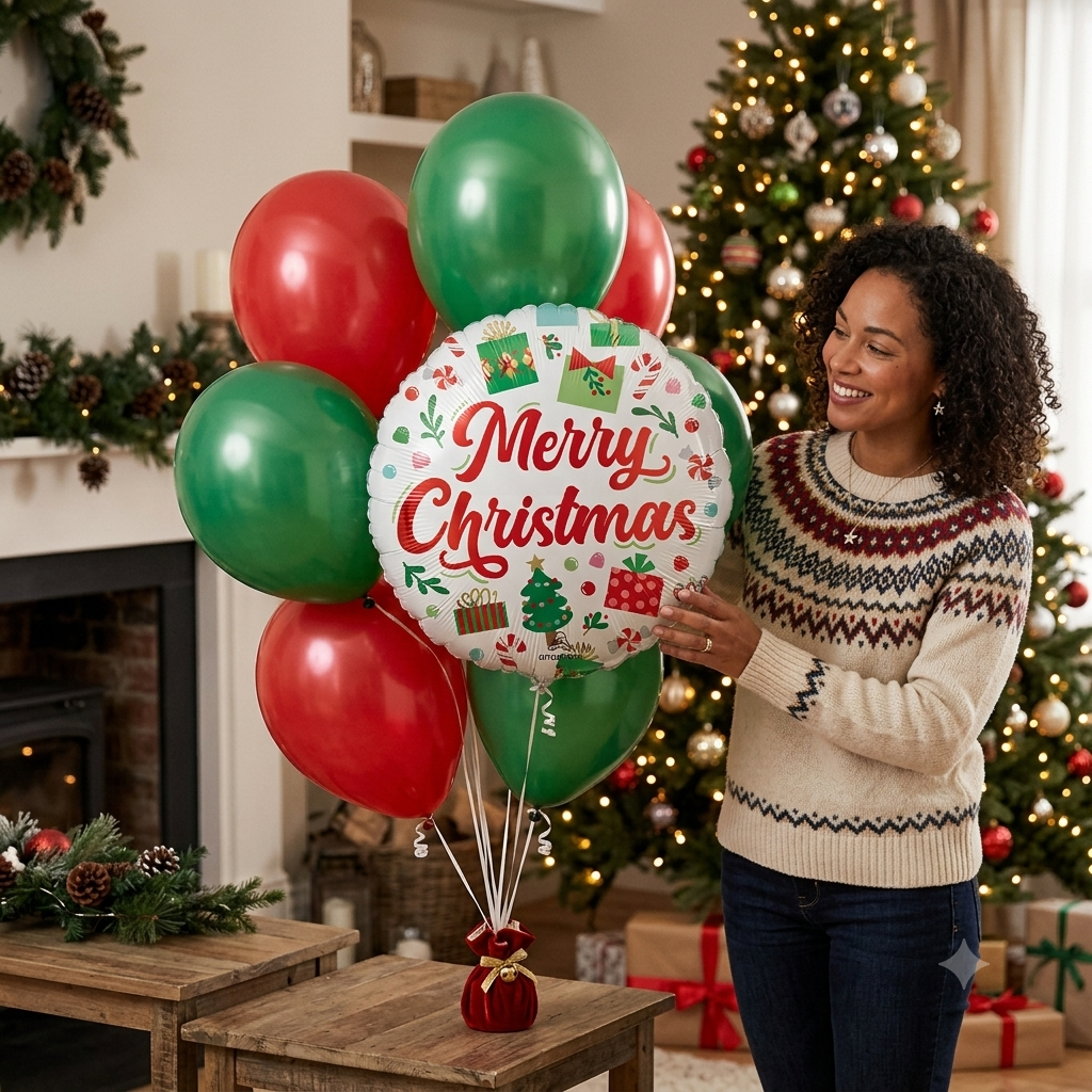 Merry Christmas Santa Presents Balloon Bouquet with Latex Balloons 10-pk