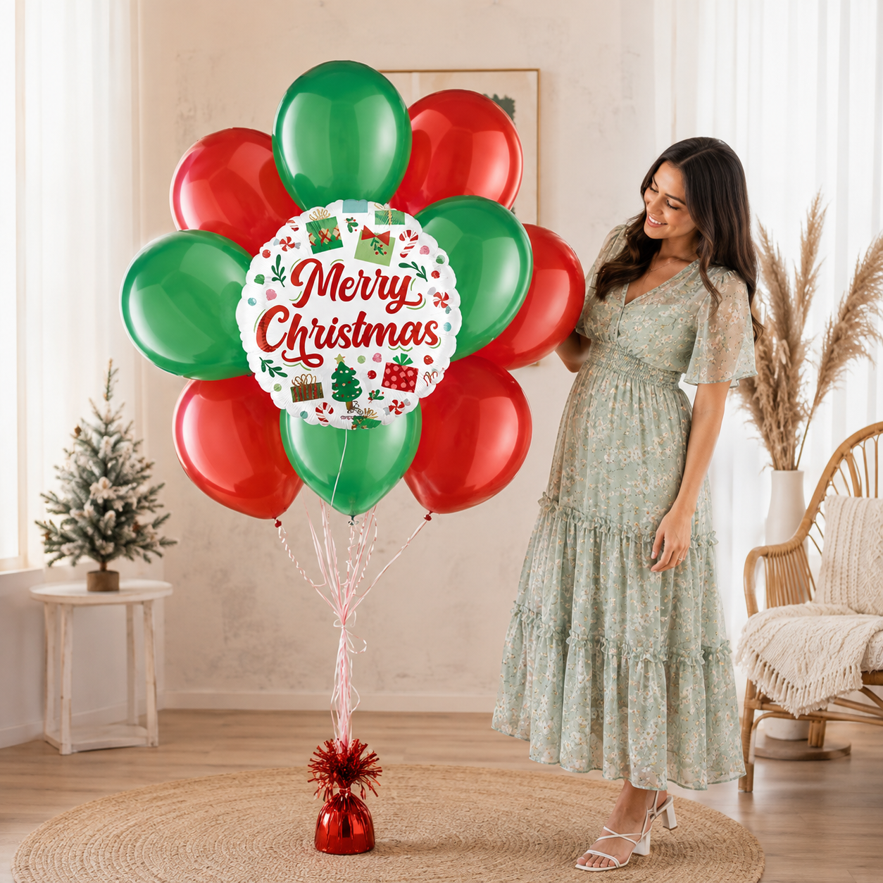 Merry Christmas Santa Presents Balloon Bouquet with Latex Balloons 10-pk