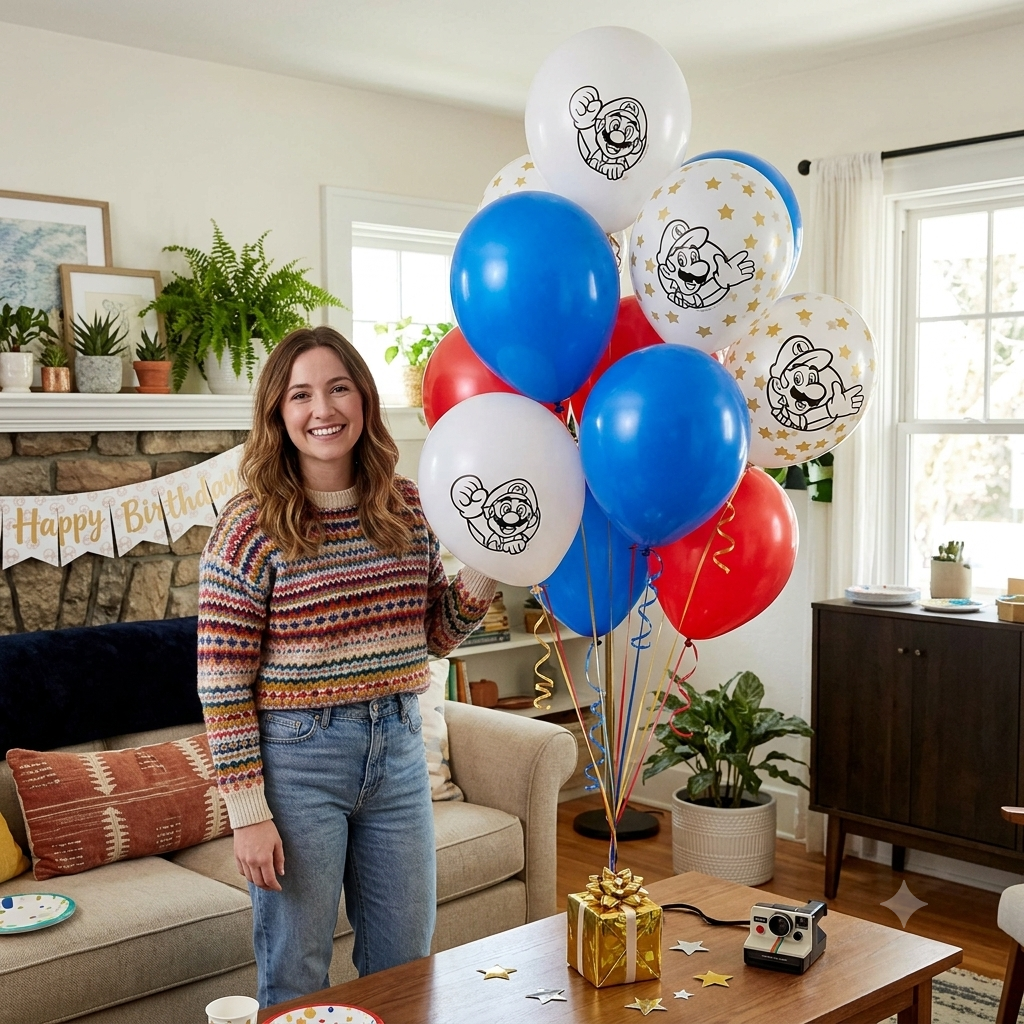 Nintendo Super Mario Bros Round Transparent Confetti Latex Balloons 12-in 6-pk