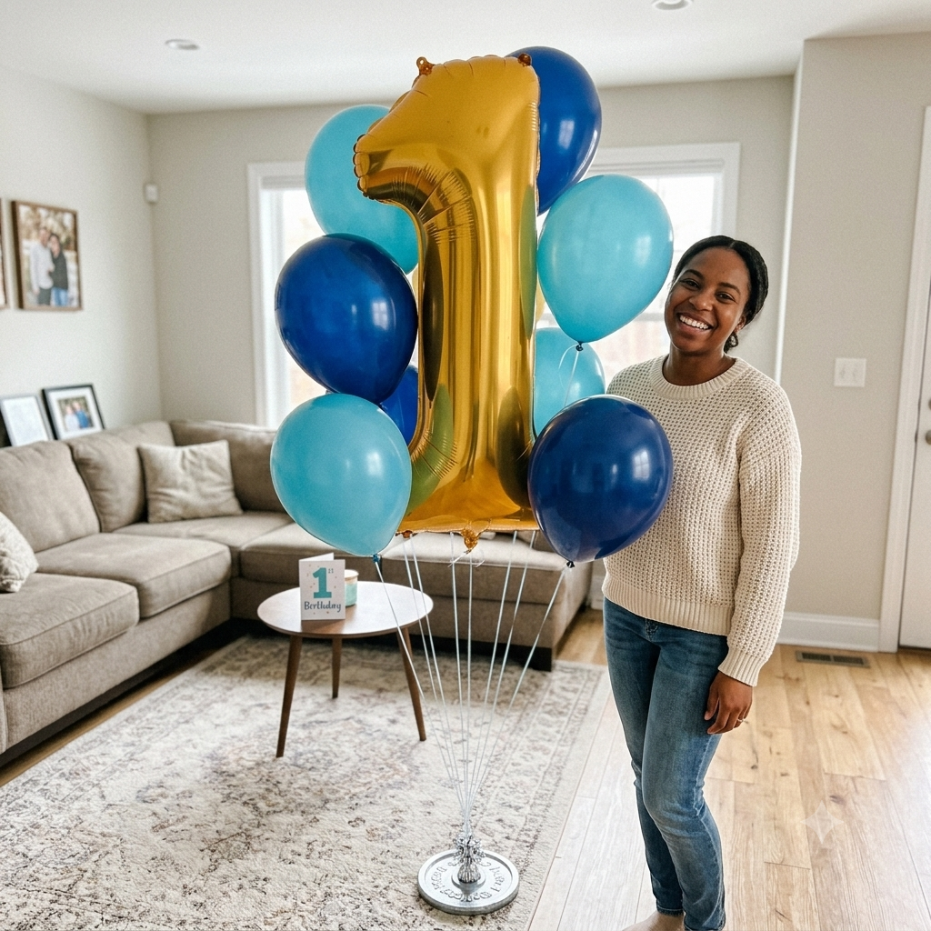Number 1 Gold Balloon Bouquet with Latex Balloons 7-pk