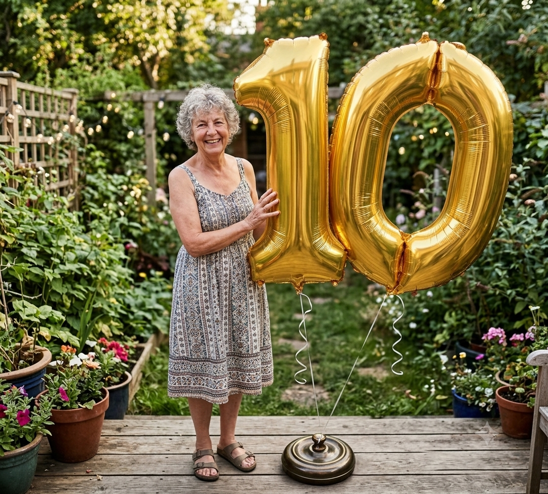 Number 10 Gold Balloon Bouquet with Latex Balloons 8-pk