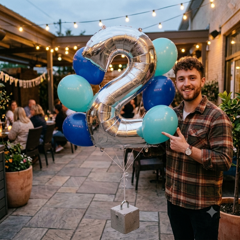 Number 2 Silver Balloon Bouquet with Latex Balloons 7-pk