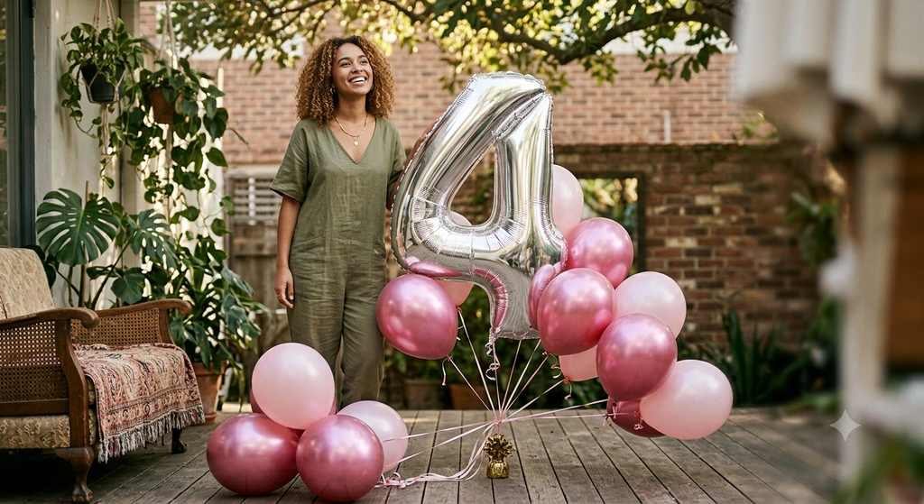 Number 4 Silver Balloon Bouquet with Latex Balloons 7-pk