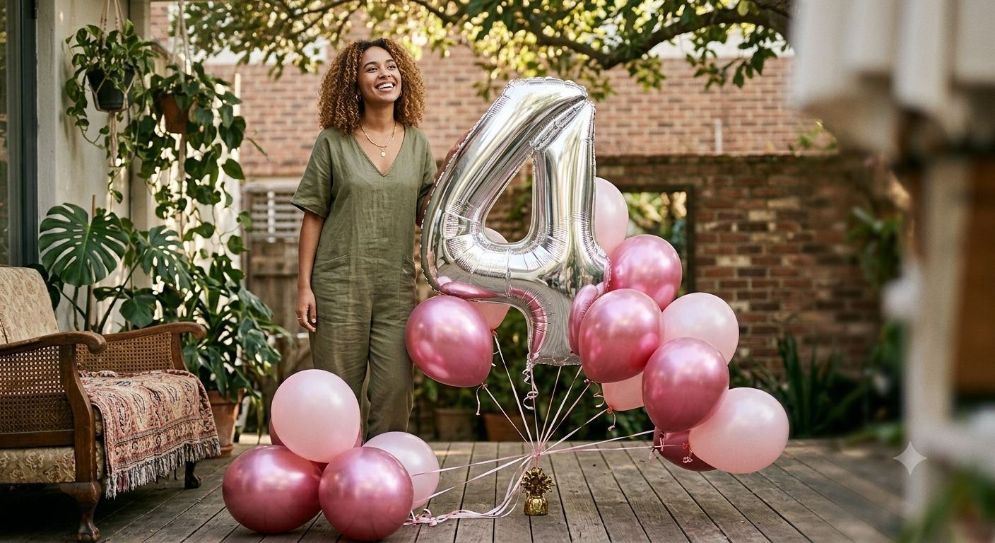 Number 4 Silver Balloon Bouquet with Latex Balloons 7-pk