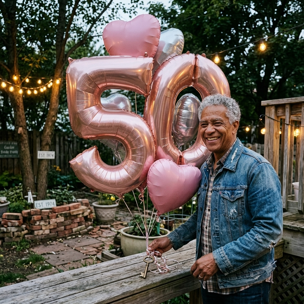 Number 50 Rose Gold Balloon Bouquet with Heart Foil Balloons 8-pk
