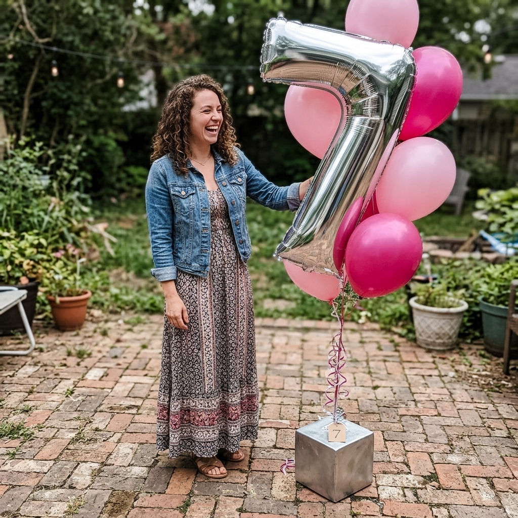 Number 7 Silver Balloon Bouquet with Latex Balloons 7-pk