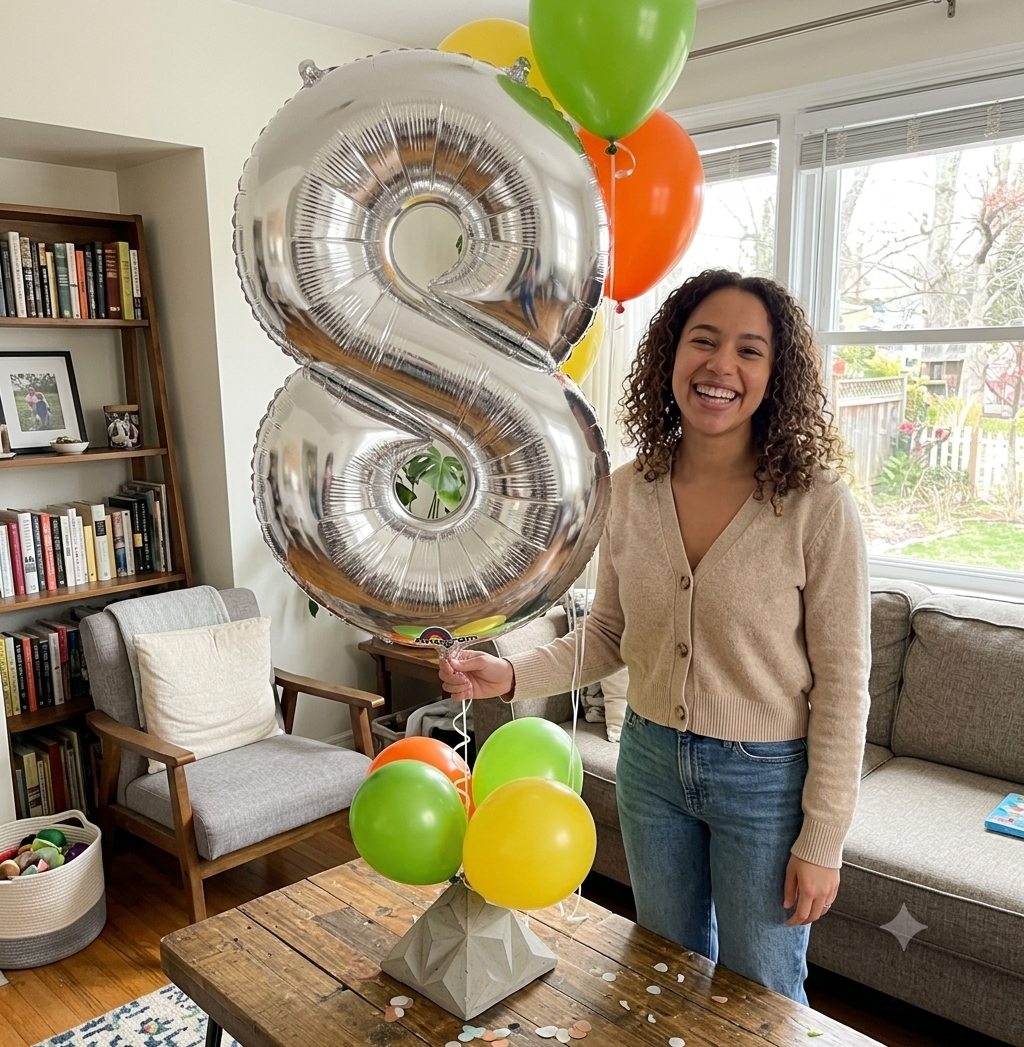 Number 8 Silver Balloon Bouquet with Latex Balloons 7-pk