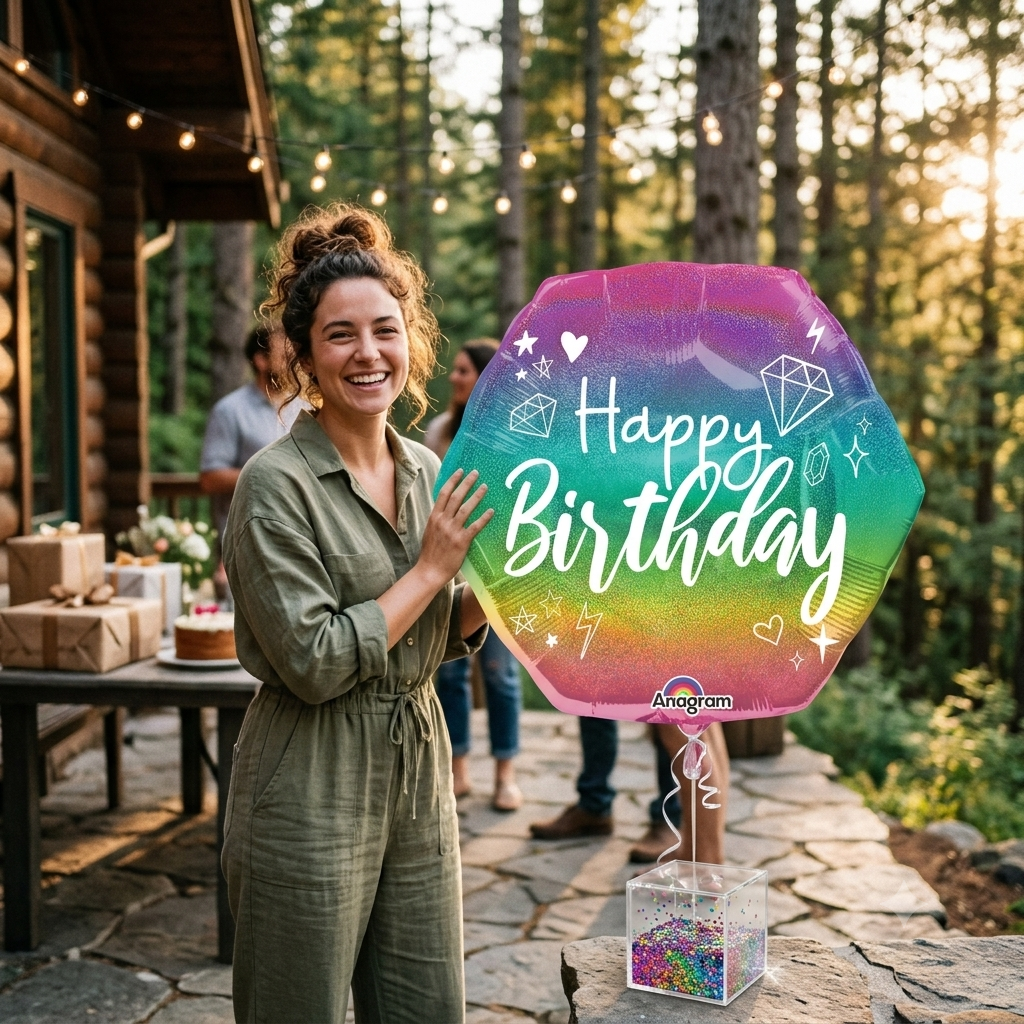 Sparkle Happy Birthday Octogan Satin Foil Balloon 22-in