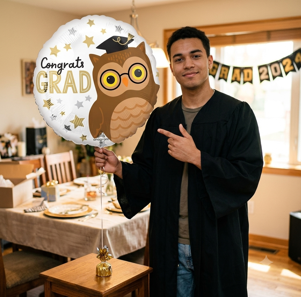 Owl Congrats Grad Round Satin Foil Balloon 18-in