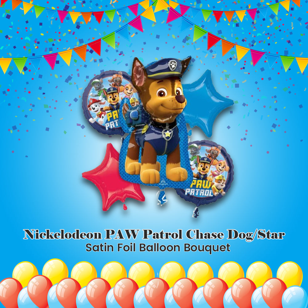 Nickelodeon PAW Patrol Chase Dog/Star Satin Foil Balloon Bouquet 5-pk