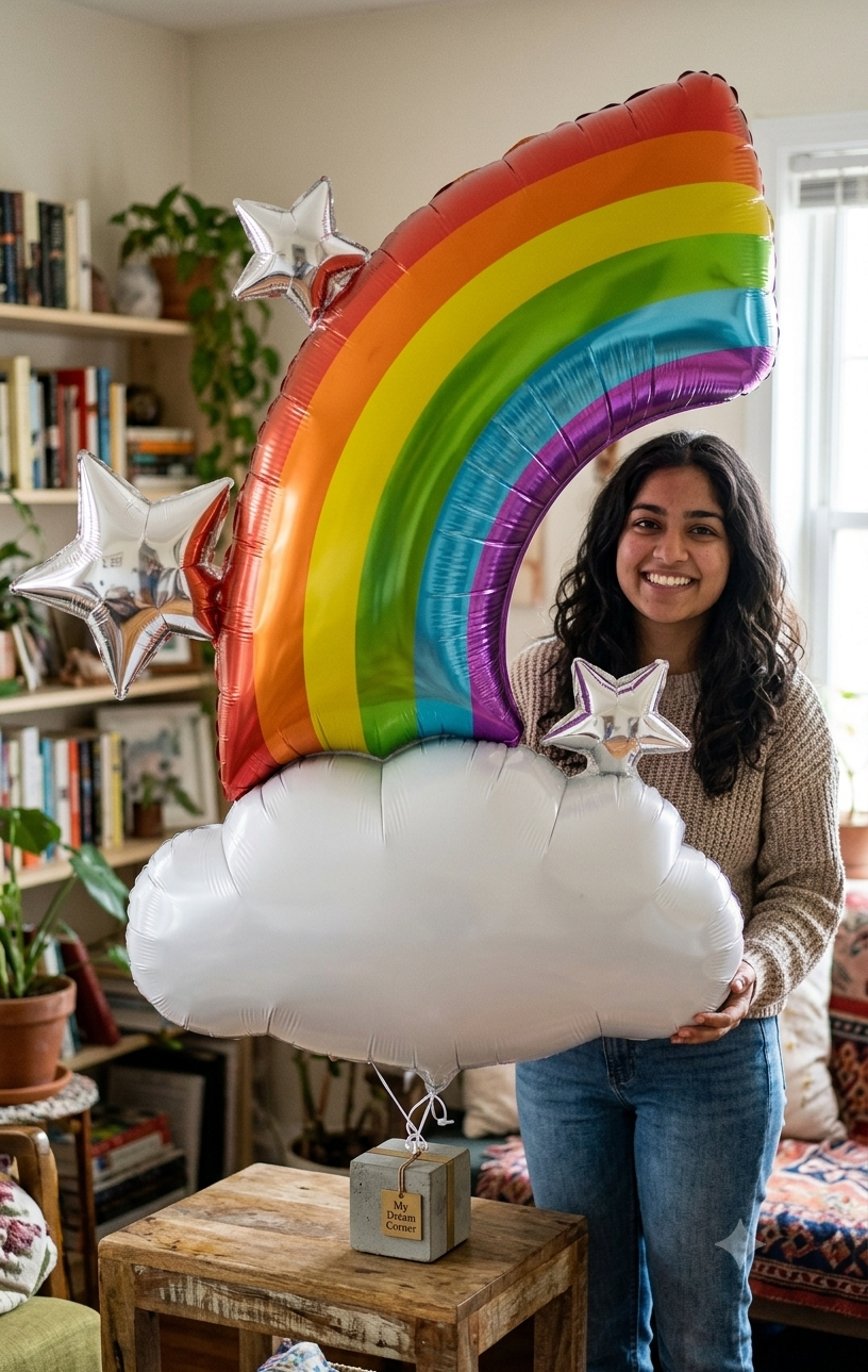 Rainbow/Cloud Satin Foil Balloon 52-in