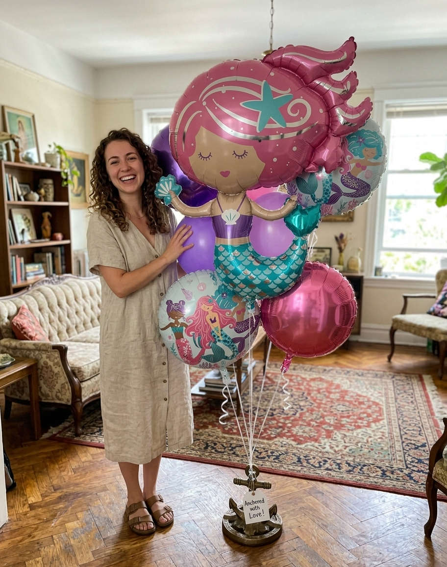 Shimmering Mermaid Round Satin Foil Balloon Bouquet 5-pk