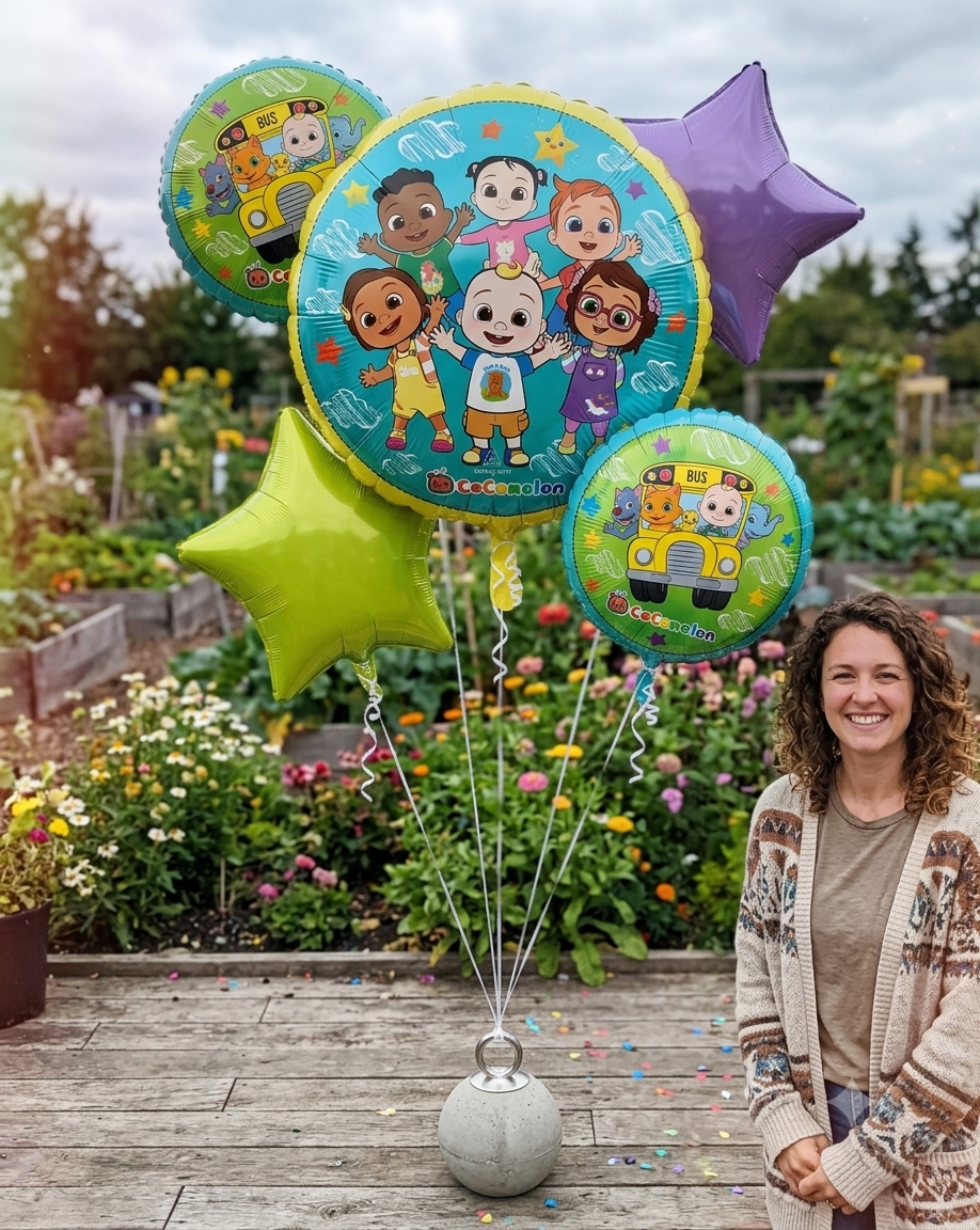 Cocomelon Star/Round Satin Foil Balloon Bouquet 5-pk