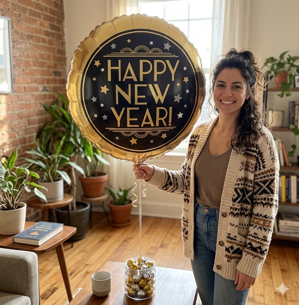 Happy New Year Round Satin Foil Balloon 18-in