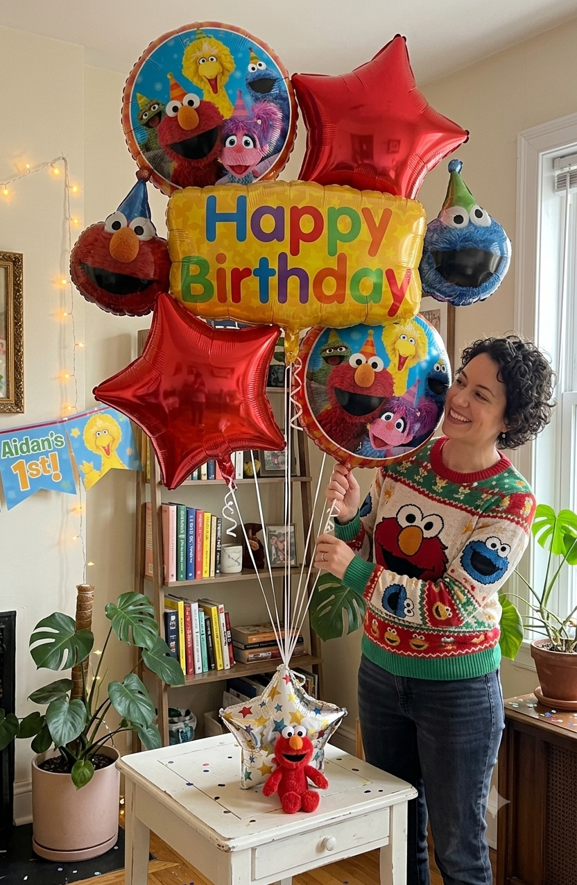 Sesame Street Happy Birthday Star/Round Satin Foil Balloon Bouquet 5-pk