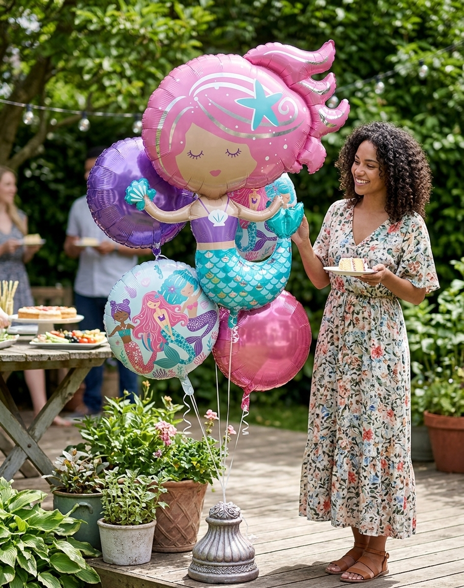 Shimmering Mermaid Supershape Balloon Bouquet with Round Foil Balloons 7-pk