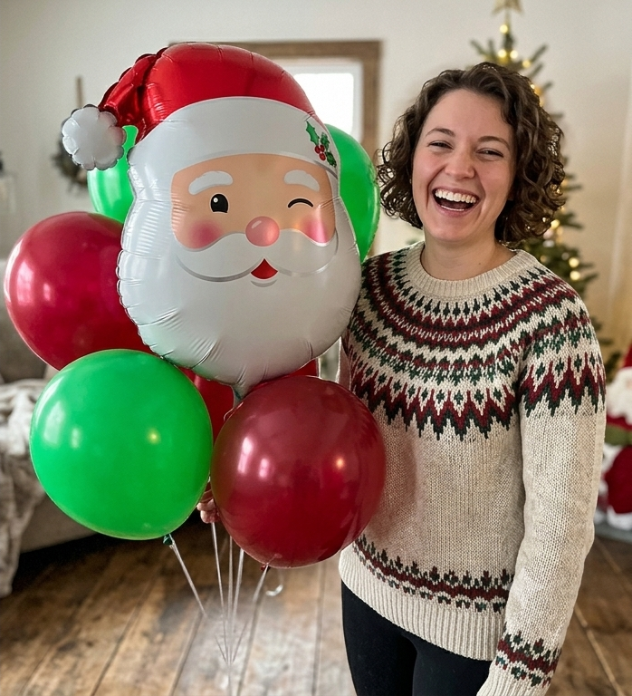 Smiley Santa Head Supershape Balloon Bouquet with Latex Balloons 7-pk