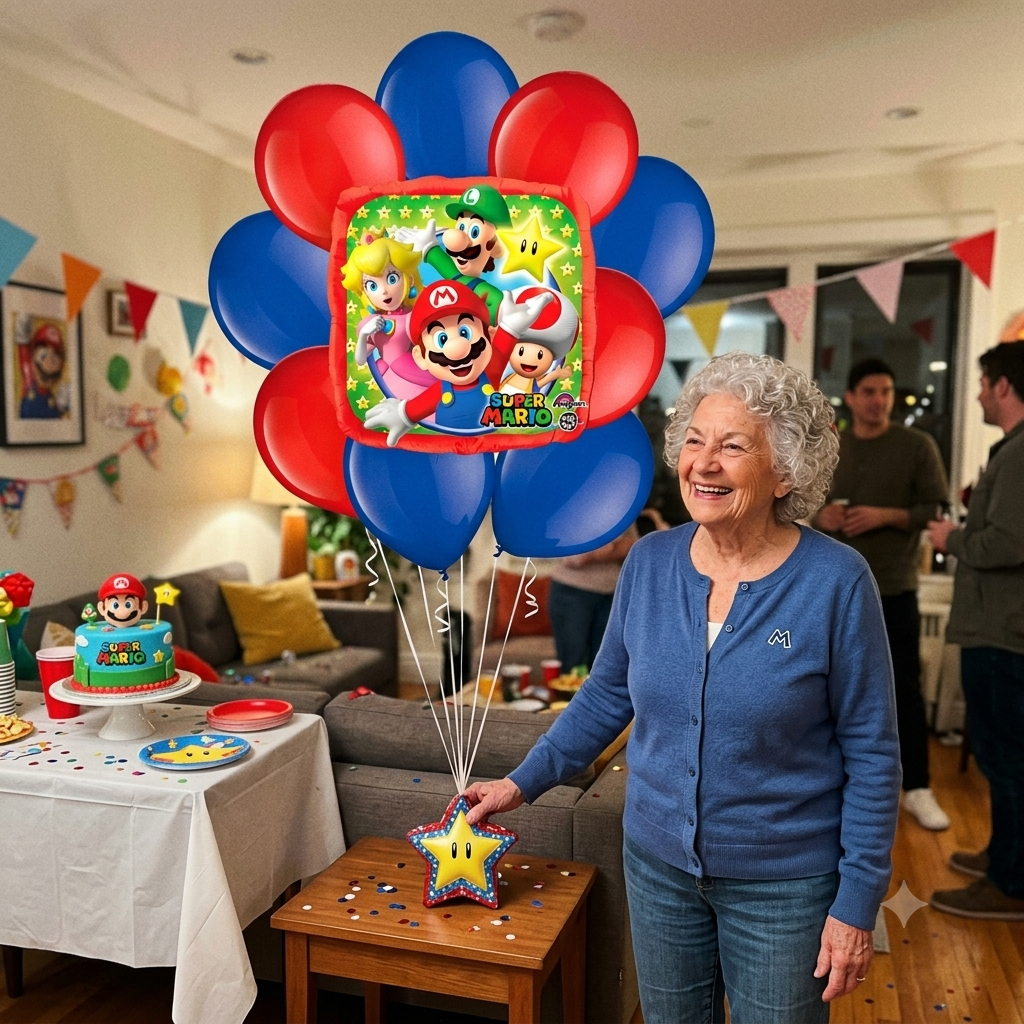 Super Mario Square Balloon Bouquet with Latex Balloons 10-pk