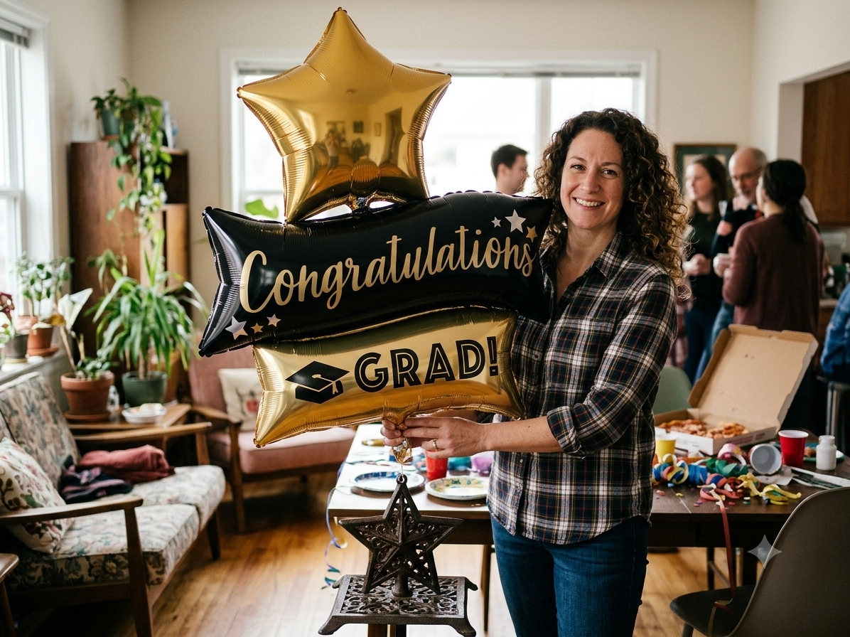 Congratulations Grad! Supershape Balloon Bouquet with Star Foil Balloons 5-pk