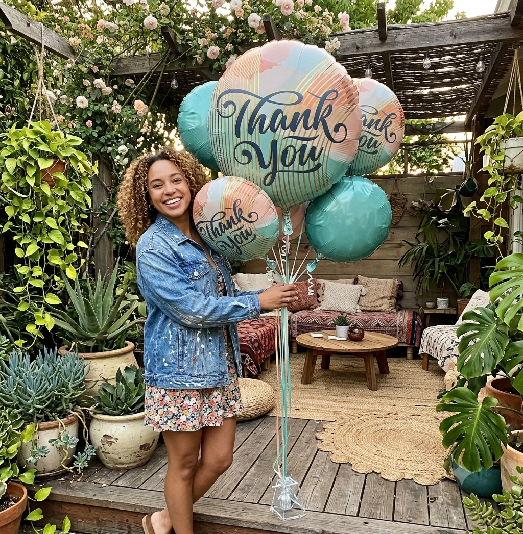 Thank You Round Satin Foil Balloon Bouquet 5-pk