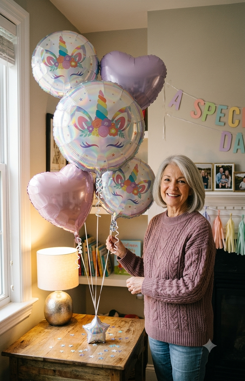 Unicorn Heart/Round Satin Foil Balloon Bouquet 5-pk