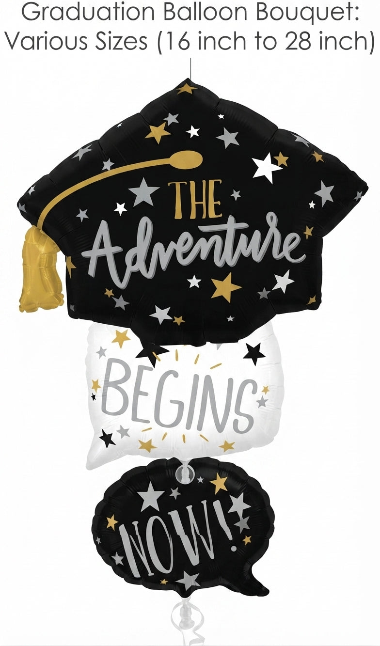 The Adventure Begins Now Graduation Cap Satin Stacked Foil Balloon 61-in