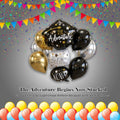 The Adventure Begins Now Stacked Graduation Cap Supershape Balloon Bouquet with Latex Balloons 7-pk