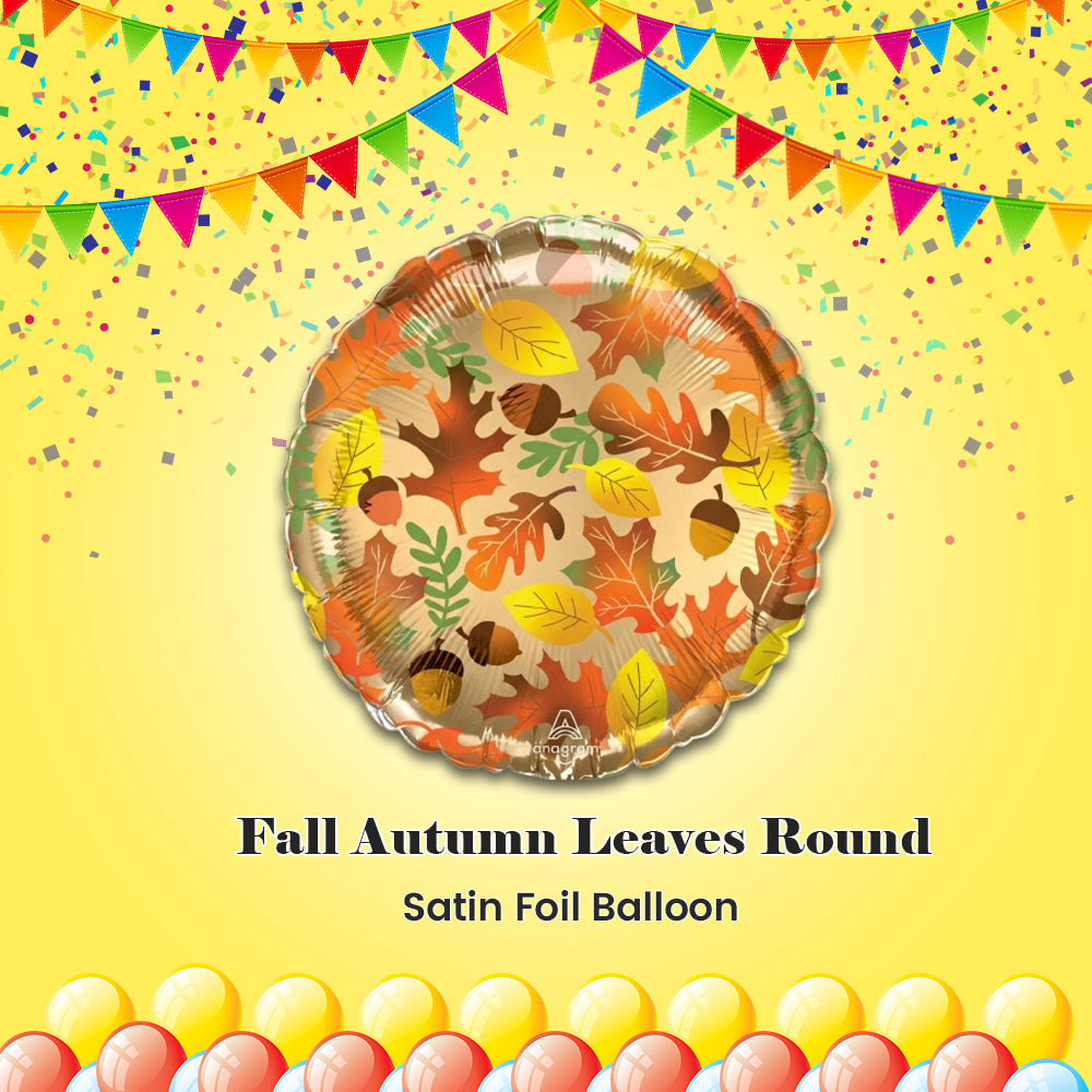Fall Autumn Leaves Round Satin Foil Balloon 18-in