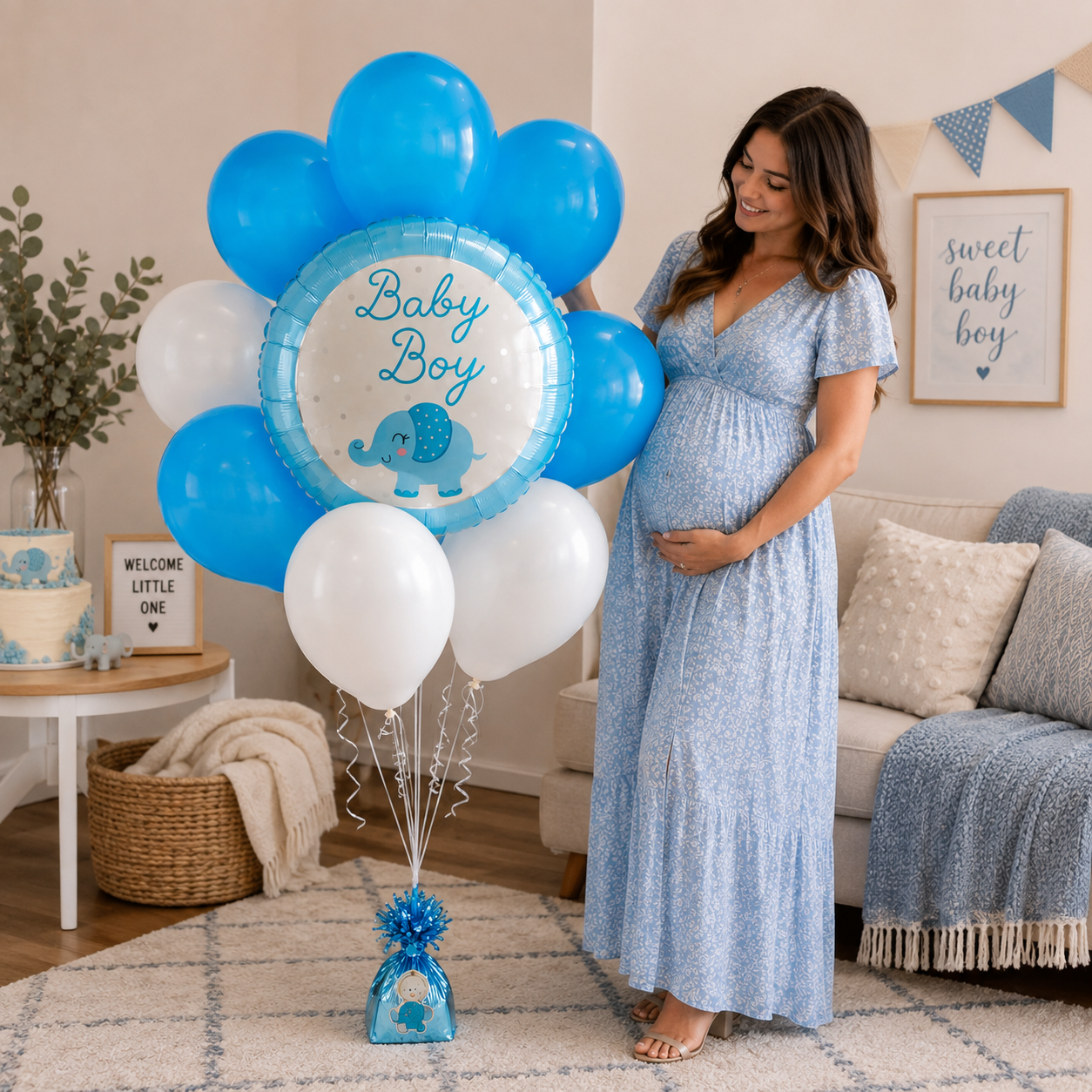 Baby Boy Elephant Balloon Bouquet with Latex Balloons 10-pk