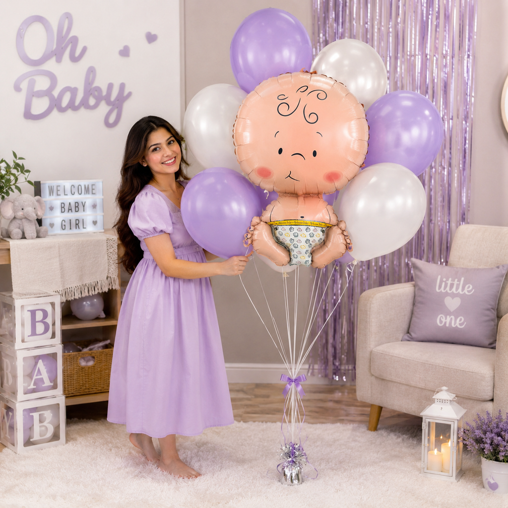 Welcome Baby Supershape Balloon Bouquet with Latex Balloons 7-pk