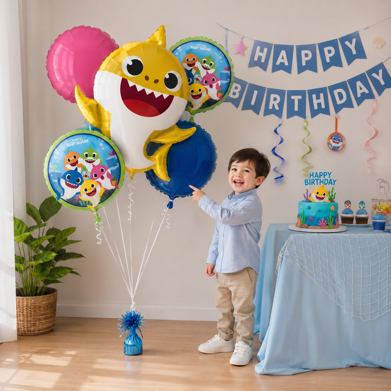 Baby Shark Round Satin Foil Balloon Bouquet 5-pk