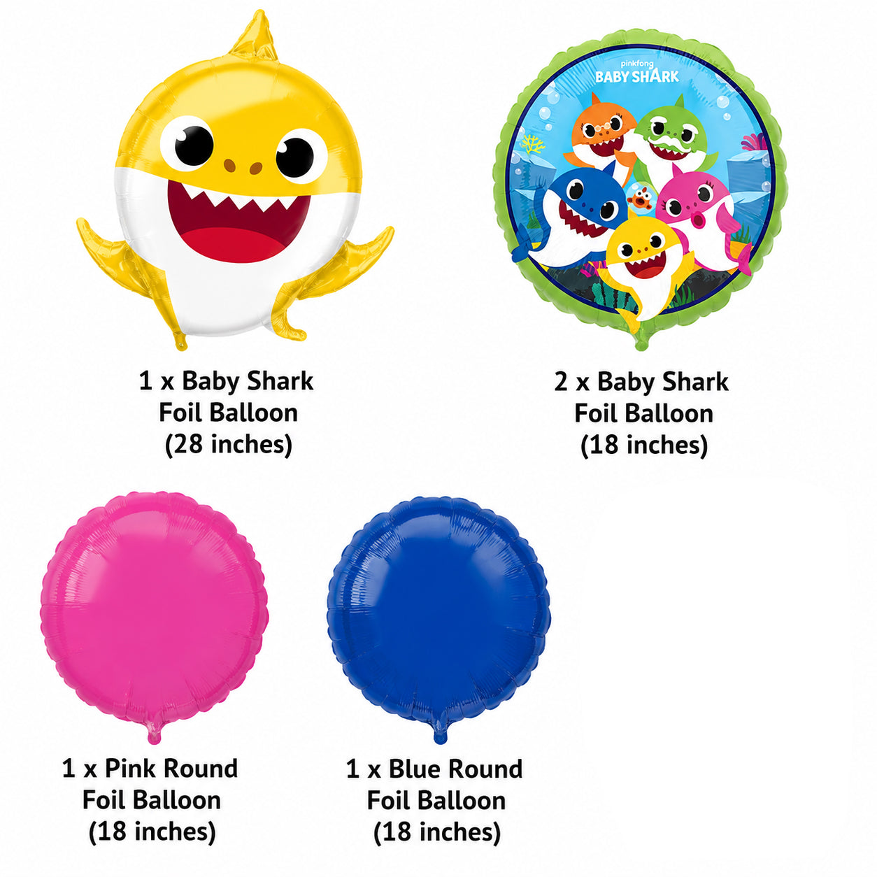 Baby Shark Round Satin Foil Balloon Bouquet 5-pk