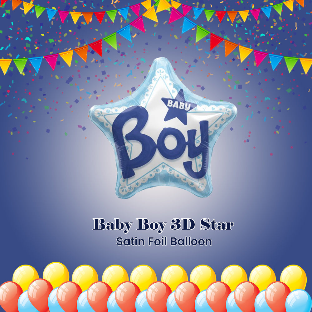 Baby Boy 3D Star Satin Foil Balloon 32-in