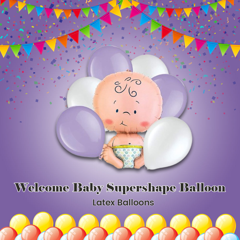 Welcome Baby Supershape Balloon Bouquet with Latex Balloons 7-pk