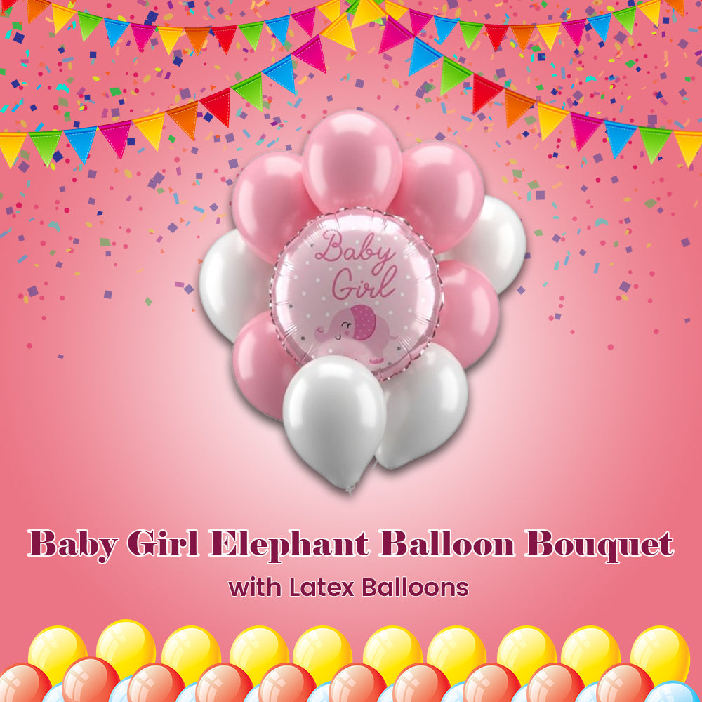 Baby Girl Elephant Balloon Bouquet with Latex Balloons 10-pk