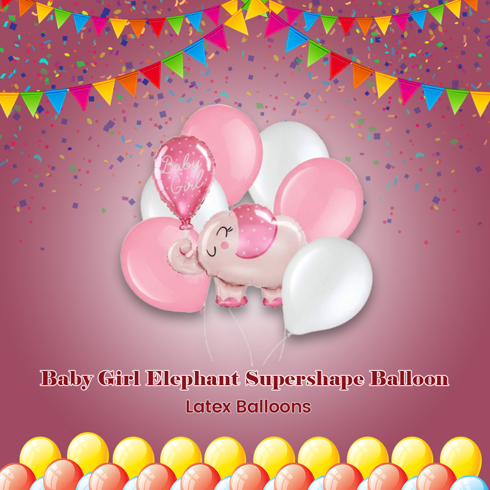 Baby Girl Elephant Supershape Balloon Bouquet with Latex Balloons 7-pk