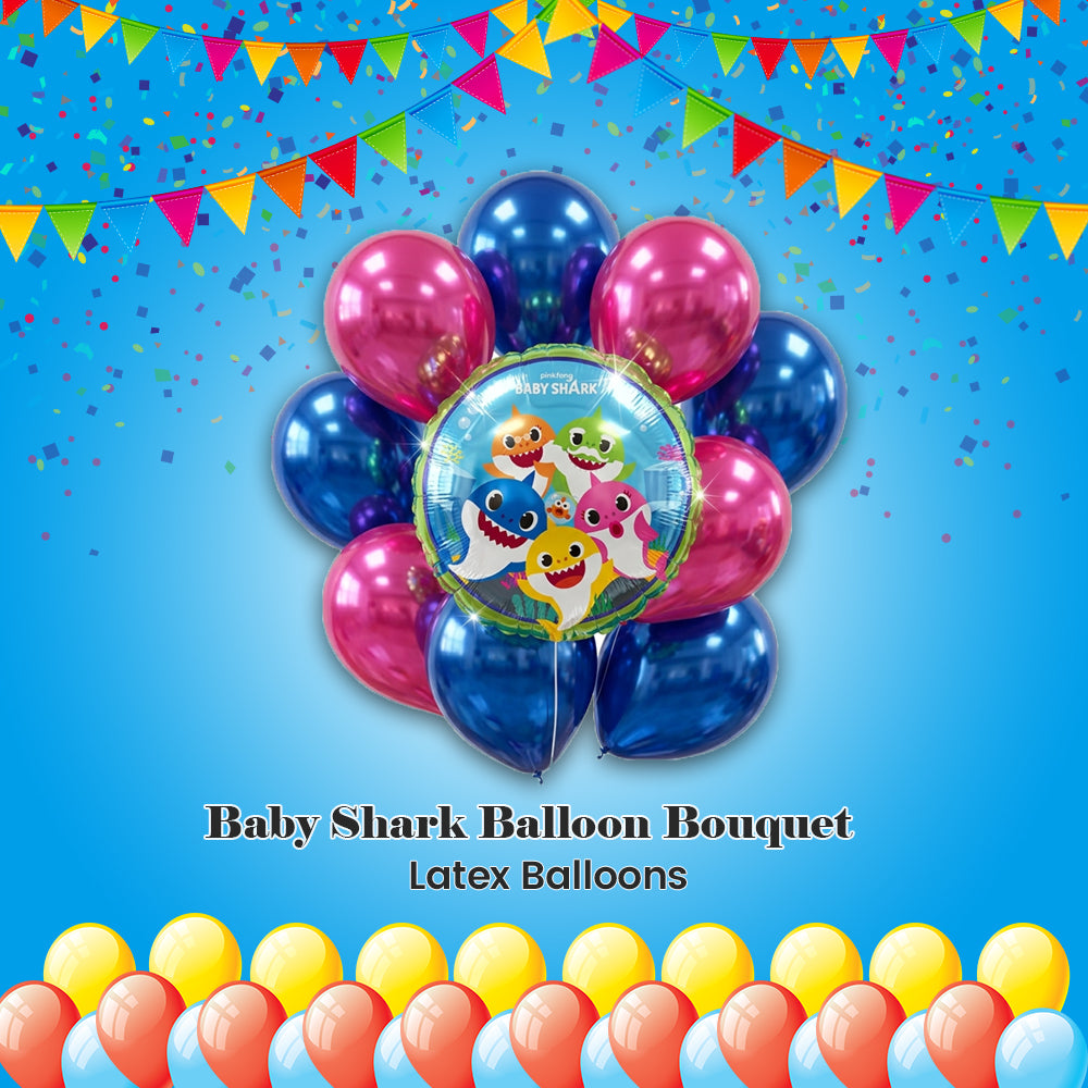 Baby Shark Balloon Bouquet with Latex Balloons 10-pk