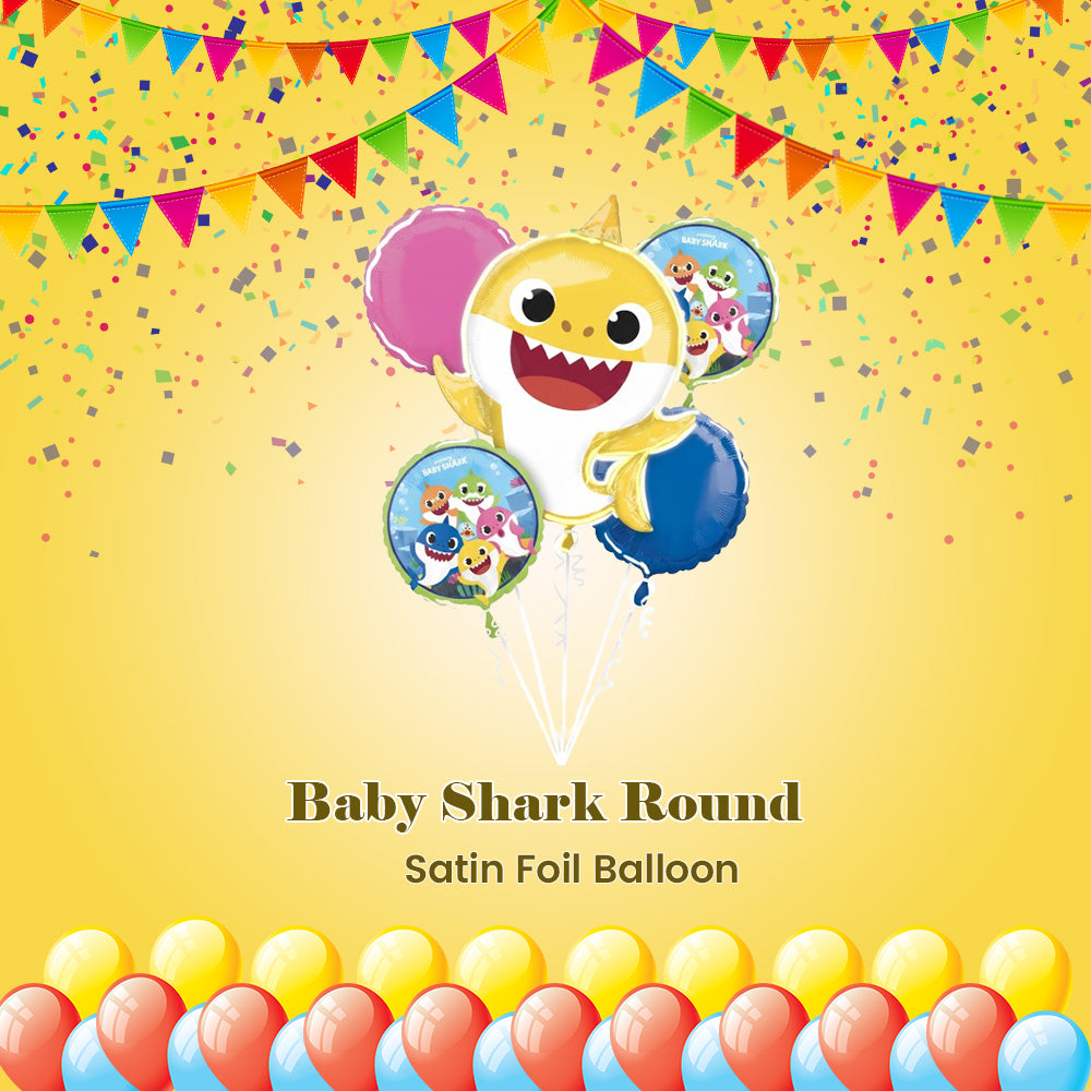 Baby Shark Round Satin Foil Balloon Bouquet 5-pk