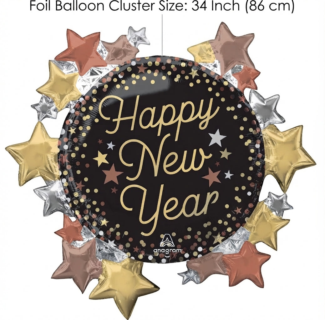 Anagram Happy New Year Stars Luxe Supershape Balloon 30-in
