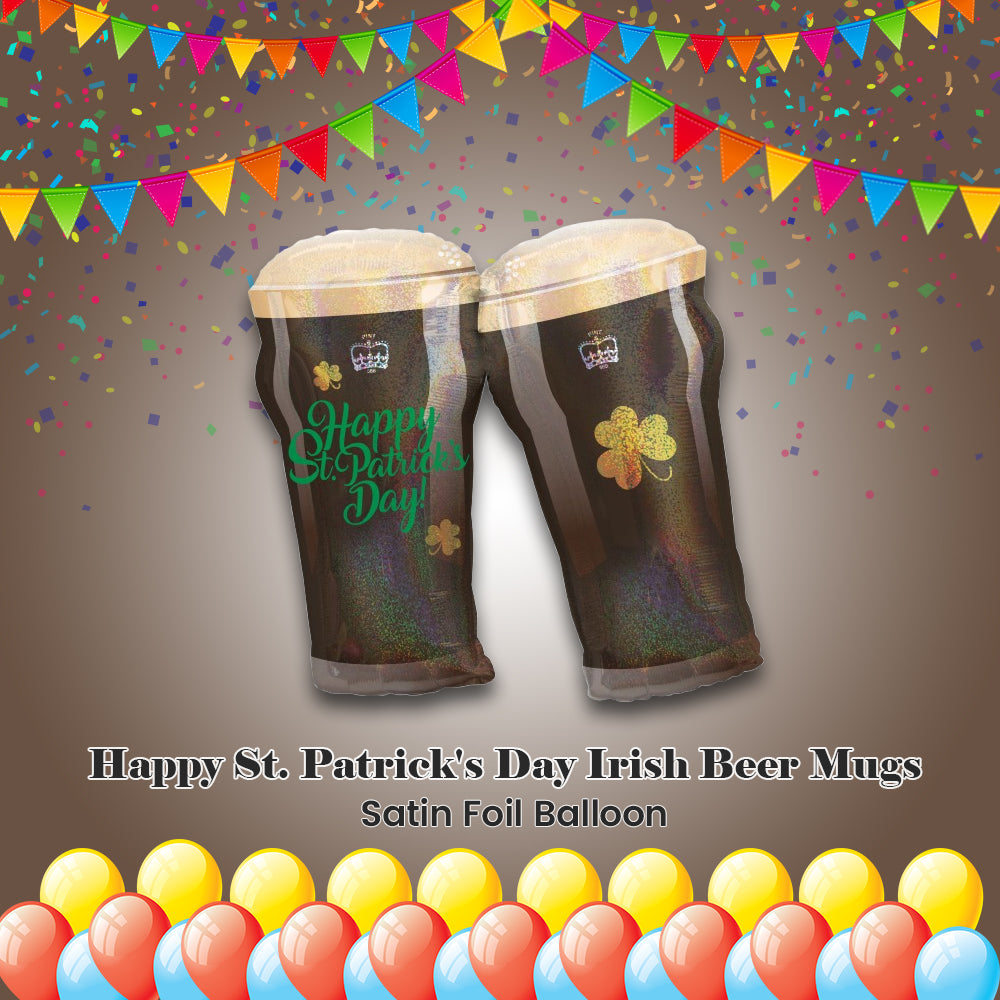 Happy St. Patrick's Day Irish Beer Mugs Satin Foil Balloon 28-in