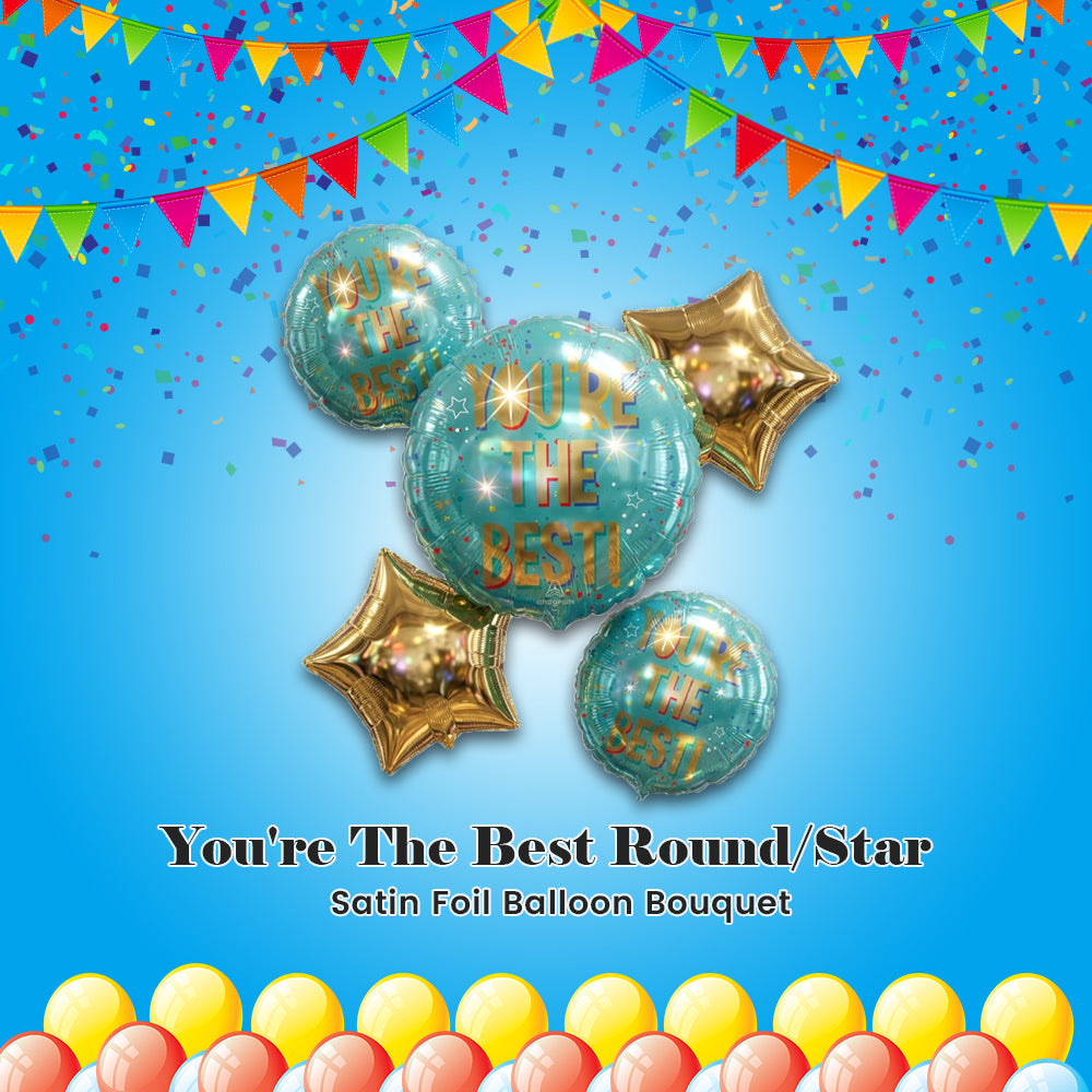 You're The Best Round/Star Satin Foil Balloon Bouquet 5-pk
