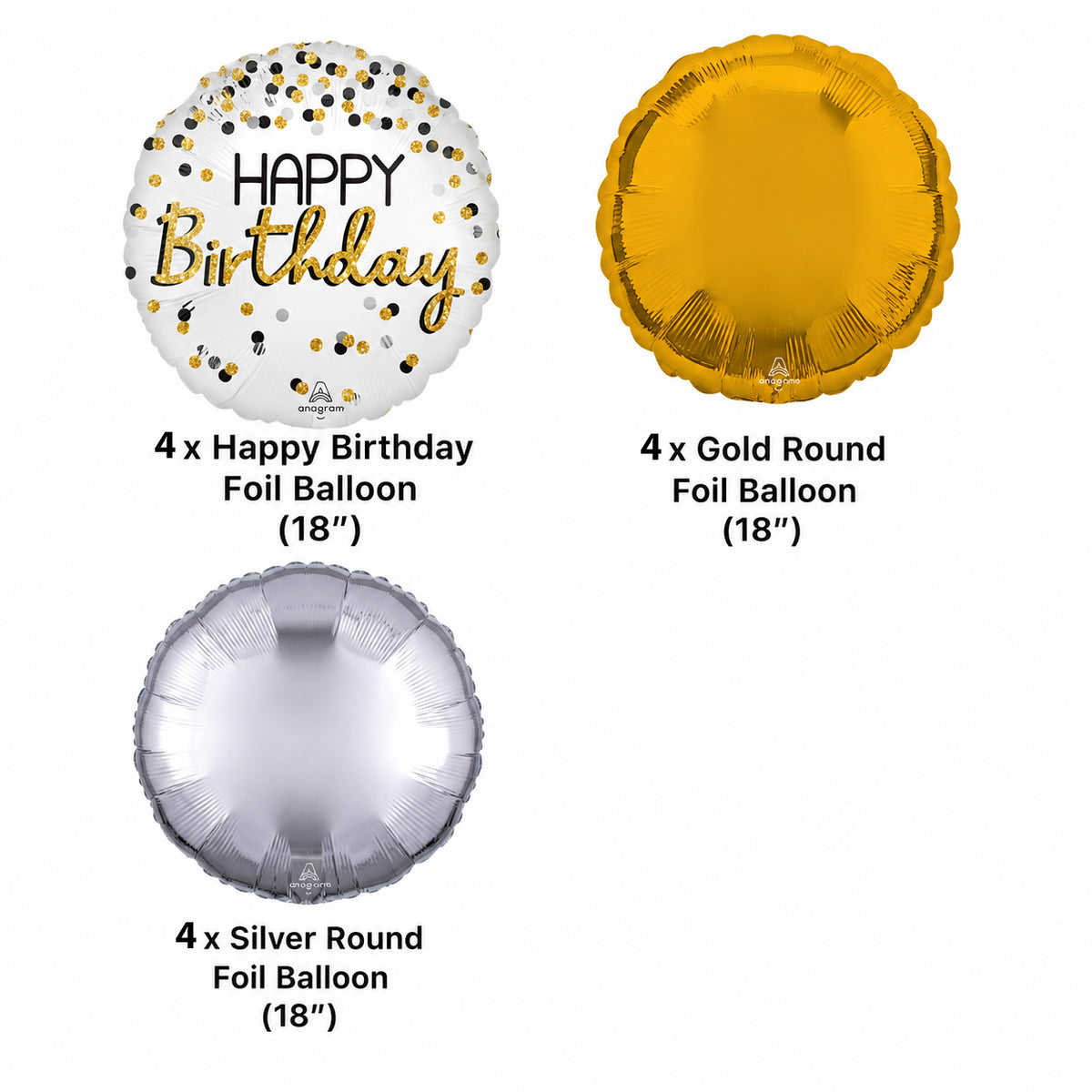 Happy Birthday Polka Dot Balloon Bouquet with Round Foil Balloons 12-pk