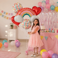 Retro Rainbow Happy Birthday Rainbow/Heart Satin Foil Balloon Bouquet 5-pk