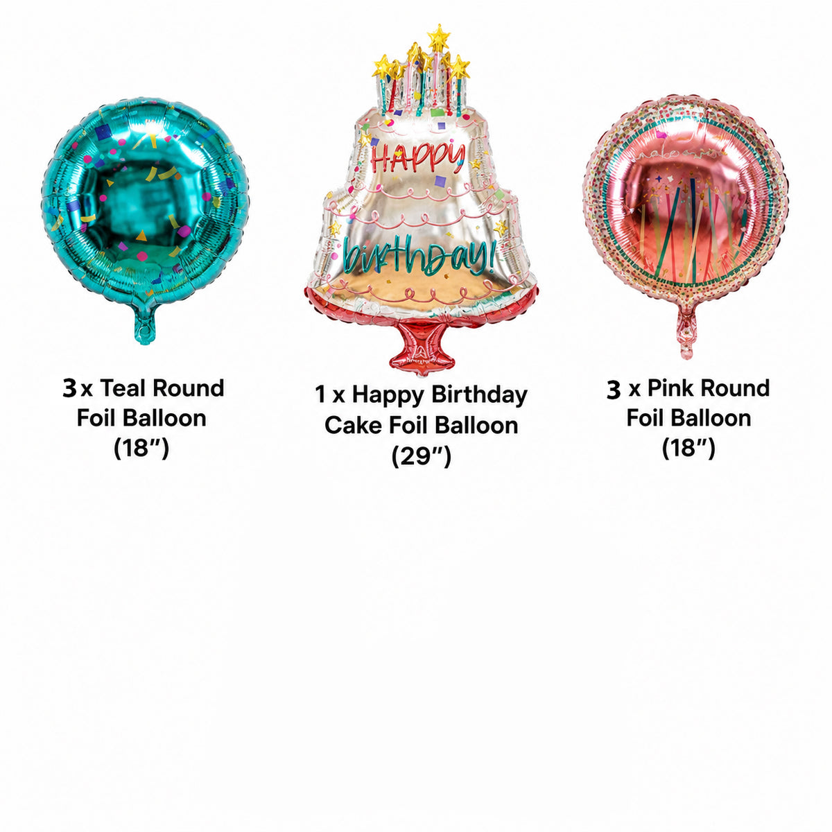 Happy Birthday Cake Day Supershape Balloon Bouquet with Round Foil Balloons 7-pk